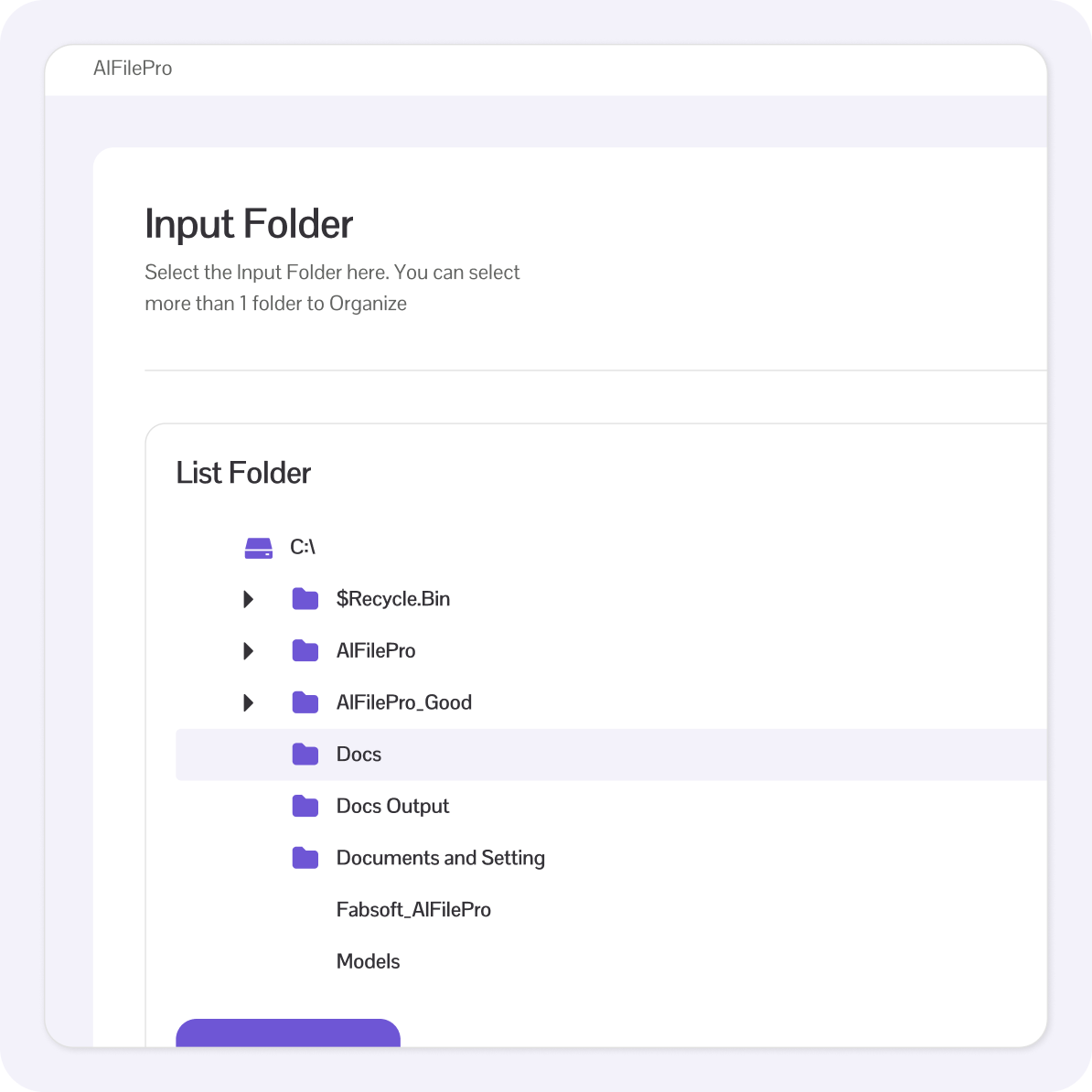 AI File Pro App Screenshot showing the Input Folder List